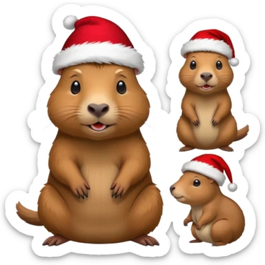Capybara con gorrito de navidad con un montón de poses para paquete de sticker de WhatsApp que hablen peor ejemplo hola o algo asi sticker