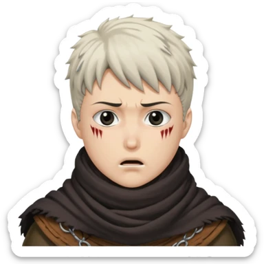 Guts from berserk, head shot, thick scarf covering mouth, scar over nose, white streak in hair sticker