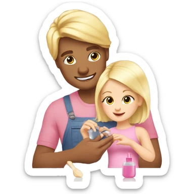 blonde babydaughter gives blonde dad a manicure sticker