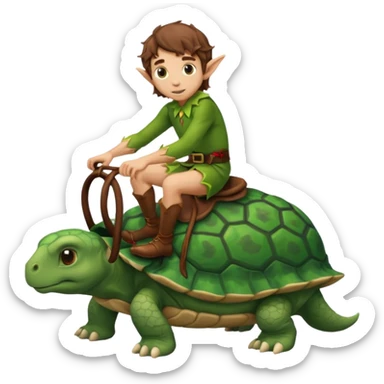 tiny forest elf man brown wavy hair riding a turtoise sticker