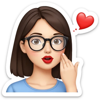 Brunette with glasses sending kiss sticker