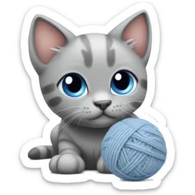 blue eyes grey kitten loves knit ball sticker