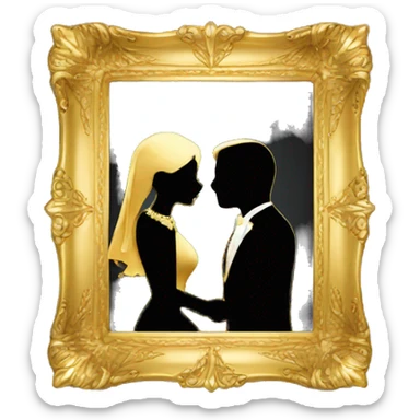 Luxury gold frame with black silhouette of wedding couple kissing,  sticker