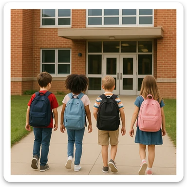 children with backpacks walking to school sticker