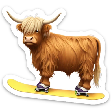 Highland cow on snowboard sticker
