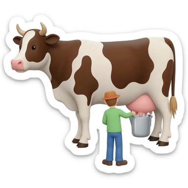Vaca y una persona ordeñandola sticker
