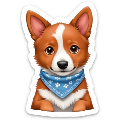 Red heeler puppy wearing a bandana around neck sticker