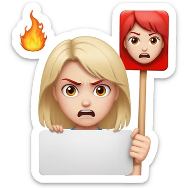 angry girl holding up sign that says cockblock sticker