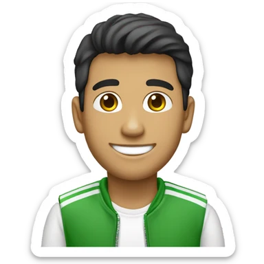 Un señor latino joven, con sonrisa y ropa verde y blanca sticker