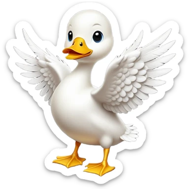 cinematic-[white duck]-realistic-full-body-perched-emoji,-wings-tucked-neatly by its side,-head-tilted-dramatically,-sleek-[white]-feathers,-simplified-yet-realistic-focused-features,-highly-detailed,-glowing-with-an-almost-sarcastic-glow sticker