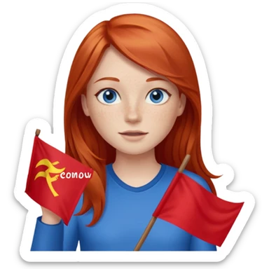 red head blue eyes freckles straight long hair waving red flag sticker
