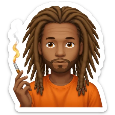 Brownskin man with long dreadlocks orange shirt smoking weed sticker