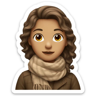 brown, wavy haired girl with hair down with a scarf and brown eyes sticker