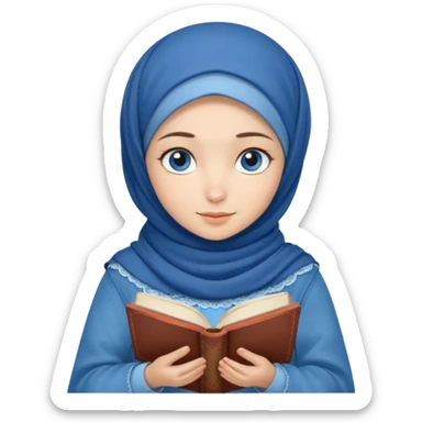 Turkish beautiful finish Konya girl blue eyes with denim hijab islamic dress and reading cozy sticker