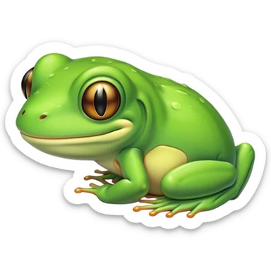 Meme-Worthy Cute Sleeping Green Tree Frog Portrait Emoji, Head resting peacefully with a contented smile, showcasing a compact, vividly green body with softly closed, serene eyes, Simplified yet adorably endearing features, highly detailed, glowing with a soft, drowsy jungle light, high shine, relaxed and utterly lovable, stylized with an air of playful laziness, soft glowing outline, capturing the essence of a sleeping green tree frog that feels destined to become the next viral icon of adorable rest! sticker