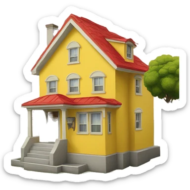 house with yellow walls and red roof sticker