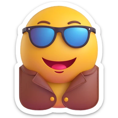 3D smiley emoji, round shape, motorcyclist in leather vest: leather vest, sunglasses, funny face sticker