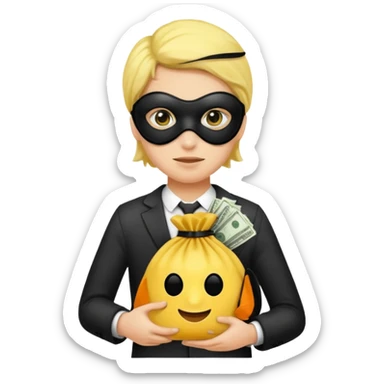 yellow skin robber wears black eye mask and carrying money bag sticker