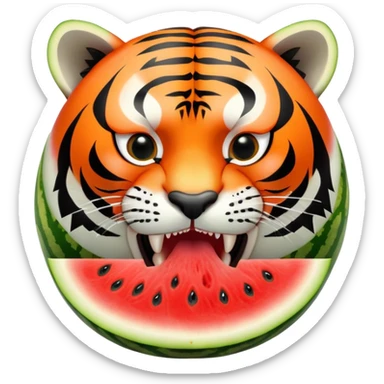 Half sliced watermelon with an orange and black striped tiger head growling sticker