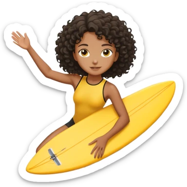 A black surfer girl with short curly hair with yellow surfboard sticker