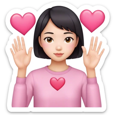 Short hair Asian girl kissing with pinky heart  sticker