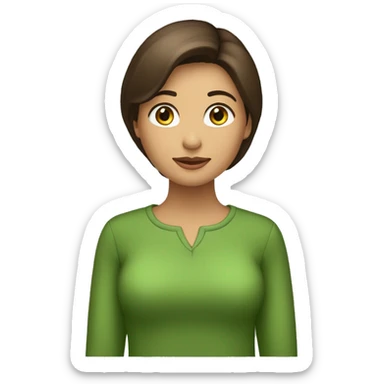 mujer morena, pelo marón medio largo ropa verde mostrar solo hasta el pecho sticker