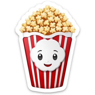 minimalist sweet popcorn emoji style, red and white popcorn box, caramel popcorn sticker