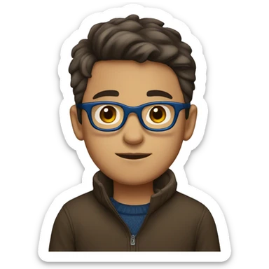 winter, christmas, young boy, short  brown hair, brown eyes, hispanic, dark blue sweater, full body, blue glasses sticker