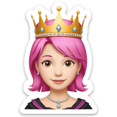 smiling queen with pink hair and queen crown sticker
