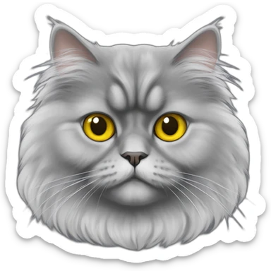 Fluffy and gray colored Persian cat with yellow eyes sticker
