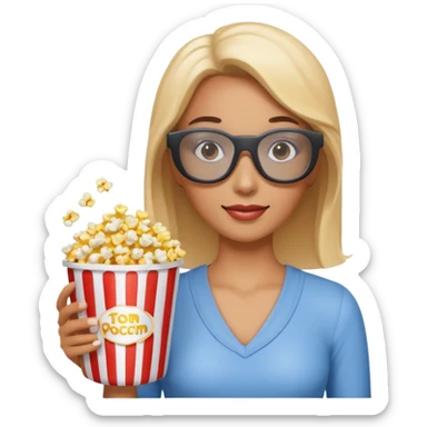 woman with 3d cinema glasses and popcorn sticker