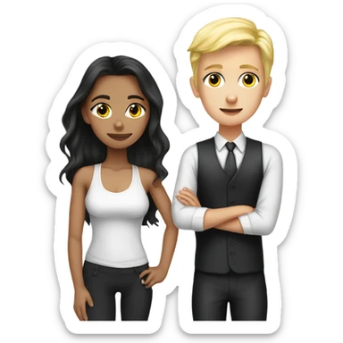 Brunette boy in suit kissing blonde girl in gym leggings and tank top sticker