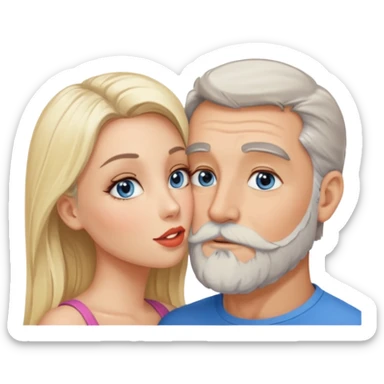 Man with hazel eyes and gray beard smooching sexy  blonde blue-eyed  woman sticker