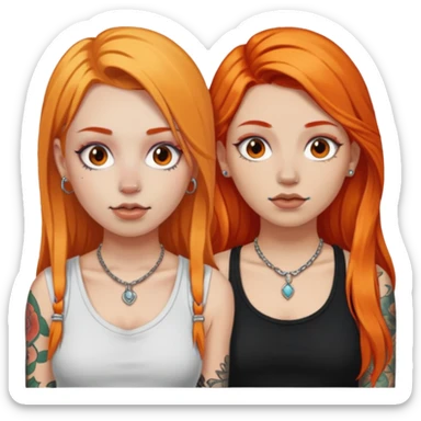 two girls with septum piercings and tattoos one girl has orange hair, and the other girl has long blonde hair sticker