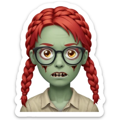 zombie with braided red hair and glassess sticker