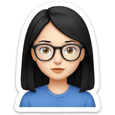 girl with long black hair, brown eyes, wearing glasses sticker