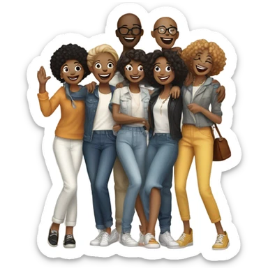 happy embrace with stylish friends sticker