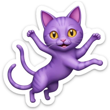 funny purple cat jumping after a fly more thin cat, more stylised cat less realistic sticker