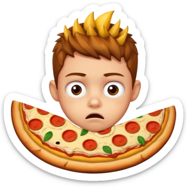 A kid Looking disgusted at a pineapple pizza sticker