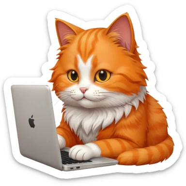 busy cat typing on laptop sticker