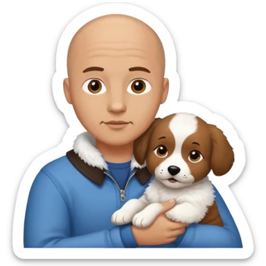 Bald guy, brunette and white puppy sticker