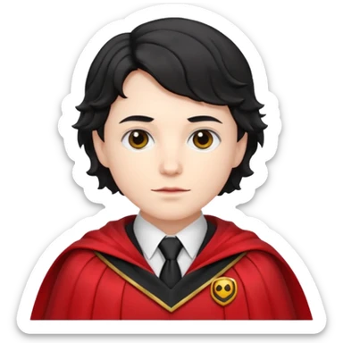 Pale skin, short black wavy hair, red and black cape, tie. A traditional vampire look. sticker