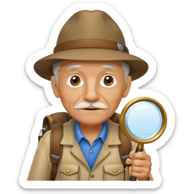 Explorer old Man with backpack and magnifying glass sticker