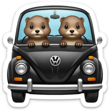 Two otters in a black Volkswagen  sticker