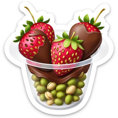Chocolate covered Strawberries with pistachios in a plastic cup sticker