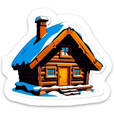 Eine Hütte im Wald mit einer Glaskuppel auf dem Dach, Winterlandschaft, Schnee und Nordlichter am Himmel sticker