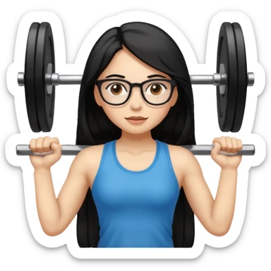 girl with long black hair, brown eyes, wearing glasses and working out in the gym sticker
