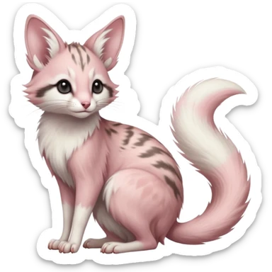Pastel Pink, white-pointed, soft realistic romantic vintage antique divine beautiful elegant pretty precious cute young youthful  Fakémon-Pokémon-opossum-feline-mouse-serval-caracal-chinchilla-Minccino-Cinccino-Meowstic-rodent-hybrid-creature with a big fluffy bushy tail (full body) sticker