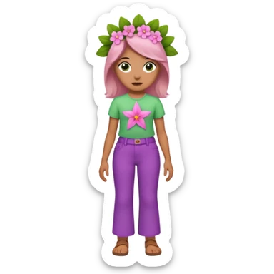 Make a pink star have eyes and green pants and make the green pants have purple flowers sticker