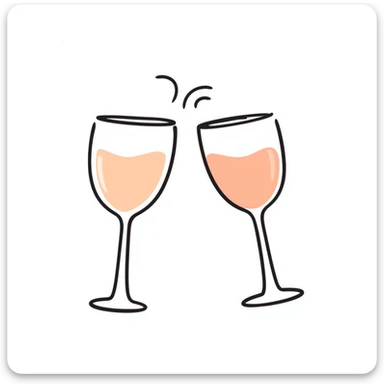 a pair of elegant goblets or wine glasses clinking together, pastel colors dd9fb0, ffc6d3, a3bfc9, c4bee2, f1b091, detailed hand-drawn doodle style sticker